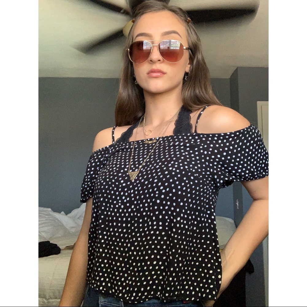 Billabong black polka dot top